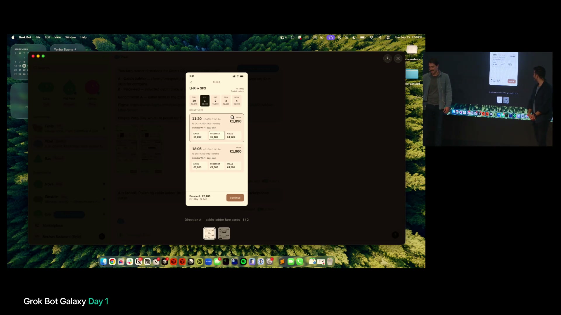 Pixelが作った航空券の運賃比較画面。出発便ごとに3つの運賃が横に並ぶA案を拡大している。